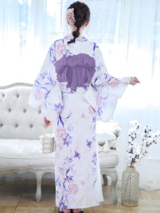 画像6: 【即日発送】パープルxピンクの百合浴衣 【浴衣3点セット 浴衣/帯/下駄】 [YMT] (6)