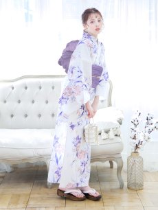 画像7: 【即日発送】パープルxピンクの百合浴衣 【浴衣3点セット 浴衣/帯/下駄】 [YMT] (7)