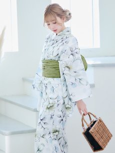 画像11: 【即日発送】水墨風イエロー×ブルー牡丹浴衣 (浴衣/帯/飾り紐/下駄4点セット) [YMT] (11)