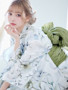 画像13: 【即日発送】水墨風イエロー×ブルー牡丹浴衣 (浴衣/帯/飾り紐/下駄4点セット) [YMT] (13)