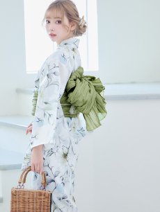 画像14: 【即日発送】水墨風イエロー×ブルー牡丹浴衣 (浴衣/帯/飾り紐/下駄4点セット) [YMT] (14)