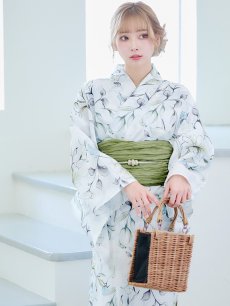 画像15: 【即日発送】水墨風イエロー×ブルー牡丹浴衣 (浴衣/帯/飾り紐/下駄4点セット) [YMT] (15)