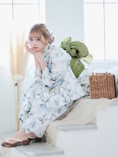 画像16: 【即日発送】水墨風イエロー×ブルー牡丹浴衣 (浴衣/帯/飾り紐/下駄4点セット) [YMT] (16)