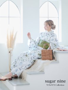 画像2: 【即日発送】水墨風イエロー×ブルー牡丹浴衣 (浴衣/帯/飾り紐/下駄4点セット) [YMT] (2)