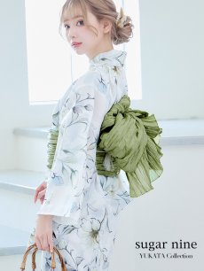 画像3: 【即日発送】水墨風イエロー×ブルー牡丹浴衣 (浴衣/帯/飾り紐/下駄4点セット) [YMT] (3)