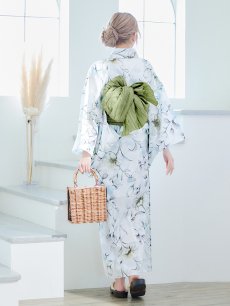 画像8: 【即日発送】水墨風イエロー×ブルー牡丹浴衣 (浴衣/帯/飾り紐/下駄4点セット) [YMT] (8)