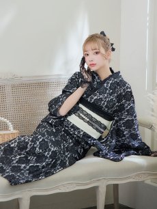 画像10: 【即日発送】ブラックレース浴衣 【浴衣3点セット 浴衣/帯/下駄】 [YMT] (10)