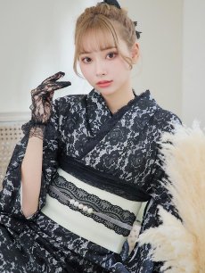 画像14: 【即日発送】ブラックレース浴衣 【浴衣3点セット 浴衣/帯/下駄】 [YMT] (14)