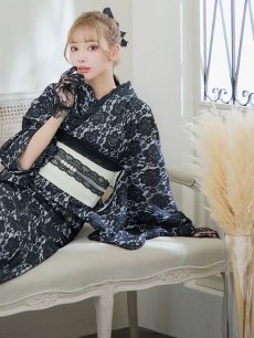 画像16: 【即日発送】ブラックレース浴衣 【浴衣3点セット 浴衣/帯/下駄】 [YMT] (16)