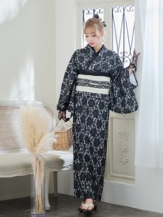 画像4: 【即日発送】ブラックレース浴衣 【浴衣3点セット 浴衣/帯/下駄】 [YMT] (4)