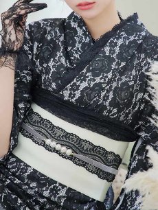 画像5: 【即日発送】ブラックレース浴衣 【浴衣3点セット 浴衣/帯/下駄】 [YMT] (5)