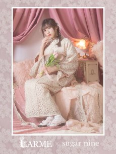 画像1: 【即日発送】くすみピンク地x小花レース浴衣 【浴衣3点セット 浴衣/帯/下駄】 [YMT] (1)