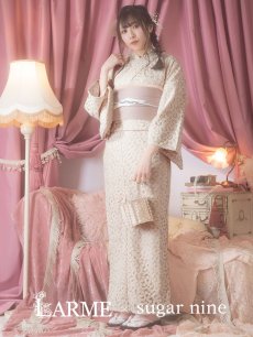 画像2: 【即日発送】くすみピンク地x小花レース浴衣 【浴衣3点セット 浴衣/帯/下駄】 [YMT] (2)