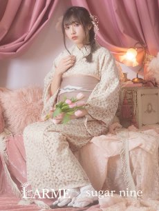 画像3: 【即日発送】くすみピンク地x小花レース浴衣 【浴衣3点セット 浴衣/帯/下駄】 [YMT] (3)