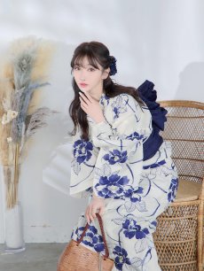 画像11: 【即日発送】水彩椿の綺麗系浴衣 【浴衣3点セット 浴衣/帯/下駄】 [YMT] (11)