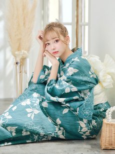 画像10: 【即日発送】【浴衣】アクアブルー椿浴衣 【浴衣3点セット 浴衣/帯/下駄】 [YMT] (10)