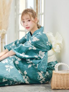 画像12: 【即日発送】【浴衣】アクアブルー椿浴衣 【浴衣3点セット 浴衣/帯/下駄】 [YMT] (12)