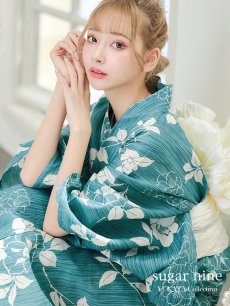 画像3: 【即日発送】【浴衣】アクアブルー椿浴衣 【浴衣3点セット 浴衣/帯/下駄】 [YMT] (3)