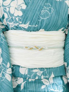 画像5: 【即日発送】【浴衣】アクアブルー椿浴衣 【浴衣3点セット 浴衣/帯/下駄】 [YMT] (5)