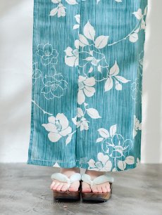 画像7: 【即日発送】【浴衣】アクアブルー椿浴衣 【浴衣3点セット 浴衣/帯/下駄】 [YMT] (7)