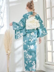 画像8: 【即日発送】【浴衣】アクアブルー椿浴衣 【浴衣3点セット 浴衣/帯/下駄】 [YMT] (8)