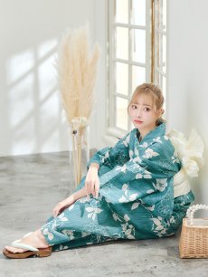 画像9: 【即日発送】【浴衣】アクアブルー椿浴衣 【浴衣3点セット 浴衣/帯/下駄】 [YMT] (9)