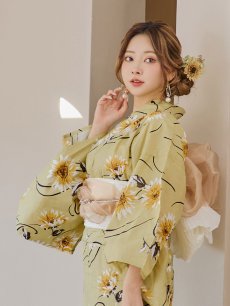 画像11: 【即日発送】くすみイエローマーガレット浴衣 【浴衣3点セット 浴衣/帯/下駄】 [YMT] (11)