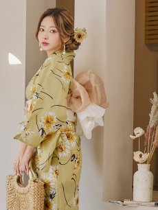 画像12: 【即日発送】くすみイエローマーガレット浴衣 【浴衣3点セット 浴衣/帯/下駄】 [YMT] (12)