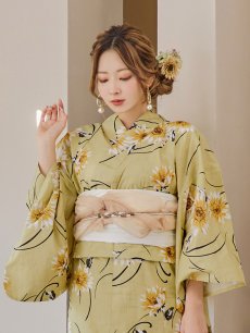 画像13: 【即日発送】くすみイエローマーガレット浴衣 【浴衣3点セット 浴衣/帯/下駄】 [YMT] (13)