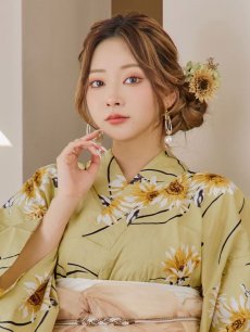 画像14: 【即日発送】くすみイエローマーガレット浴衣 【浴衣3点セット 浴衣/帯/下駄】 [YMT] (14)