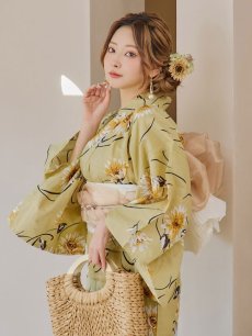 画像15: 【即日発送】くすみイエローマーガレット浴衣 【浴衣3点セット 浴衣/帯/下駄】 [YMT] (15)