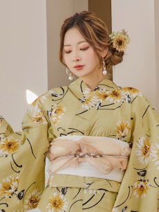 画像17: 【即日発送】くすみイエローマーガレット浴衣 【浴衣3点セット 浴衣/帯/下駄】 [YMT] (17)