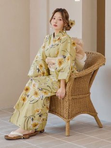 画像18: 【即日発送】くすみイエローマーガレット浴衣 【浴衣3点セット 浴衣/帯/下駄】 [YMT] (18)