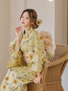 画像19: 【即日発送】くすみイエローマーガレット浴衣 【浴衣3点セット 浴衣/帯/下駄】 [YMT] (19)