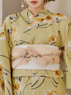 画像22: 【即日発送】くすみイエローマーガレット浴衣 【浴衣3点セット 浴衣/帯/下駄】 [YMT] (22)