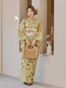 画像4: 【即日発送】くすみイエローマーガレット浴衣 【浴衣3点セット 浴衣/帯/下駄】 [YMT] (4)