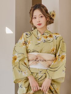 画像5: 【即日発送】くすみイエローマーガレット浴衣 【浴衣3点セット 浴衣/帯/下駄】 [YMT] (5)