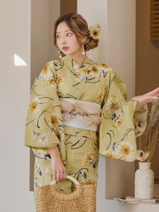 画像7: 【即日発送】くすみイエローマーガレット浴衣 【浴衣3点セット 浴衣/帯/下駄】 [YMT] (7)