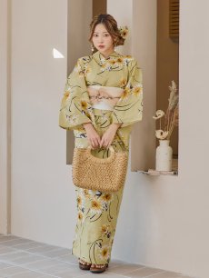 画像8: 【即日発送】くすみイエローマーガレット浴衣 【浴衣3点セット 浴衣/帯/下駄】 [YMT] (8)