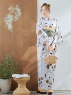 画像10: 【即日発送】グレー地×マーガレット浴衣 【浴衣3点セット 浴衣/帯/下駄】 [YMT] (10)