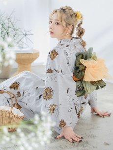 画像13: 【即日発送】グレー地×マーガレット浴衣 【浴衣3点セット 浴衣/帯/下駄】 [YMT] (13)