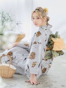 画像14: 【即日発送】グレー地×マーガレット浴衣 【浴衣3点セット 浴衣/帯/下駄】 [YMT] (14)