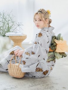 画像15: 【即日発送】グレー地×マーガレット浴衣 【浴衣3点セット 浴衣/帯/下駄】 [YMT] (15)