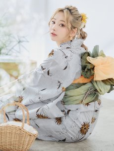 画像16: 【即日発送】グレー地×マーガレット浴衣 【浴衣3点セット 浴衣/帯/下駄】 [YMT] (16)