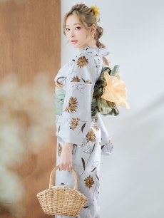 画像3: 【即日発送】グレー地×マーガレット浴衣 【浴衣3点セット 浴衣/帯/下駄】 [YMT] (3)