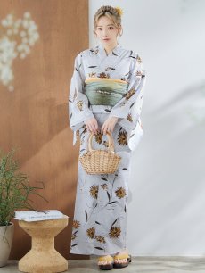 画像4: 【即日発送】グレー地×マーガレット浴衣 【浴衣3点セット 浴衣/帯/下駄】 [YMT] (4)