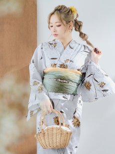 画像5: 【即日発送】グレー地×マーガレット浴衣 【浴衣3点セット 浴衣/帯/下駄】 [YMT] (5)