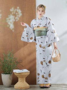 画像6: 【即日発送】グレー地×マーガレット浴衣 【浴衣3点セット 浴衣/帯/下駄】 [YMT] (6)