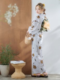 画像7: 【即日発送】グレー地×マーガレット浴衣 【浴衣3点セット 浴衣/帯/下駄】 [YMT] (7)