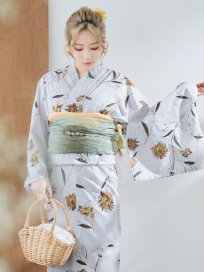 画像8: 【即日発送】グレー地×マーガレット浴衣 【浴衣3点セット 浴衣/帯/下駄】 [YMT] (8)